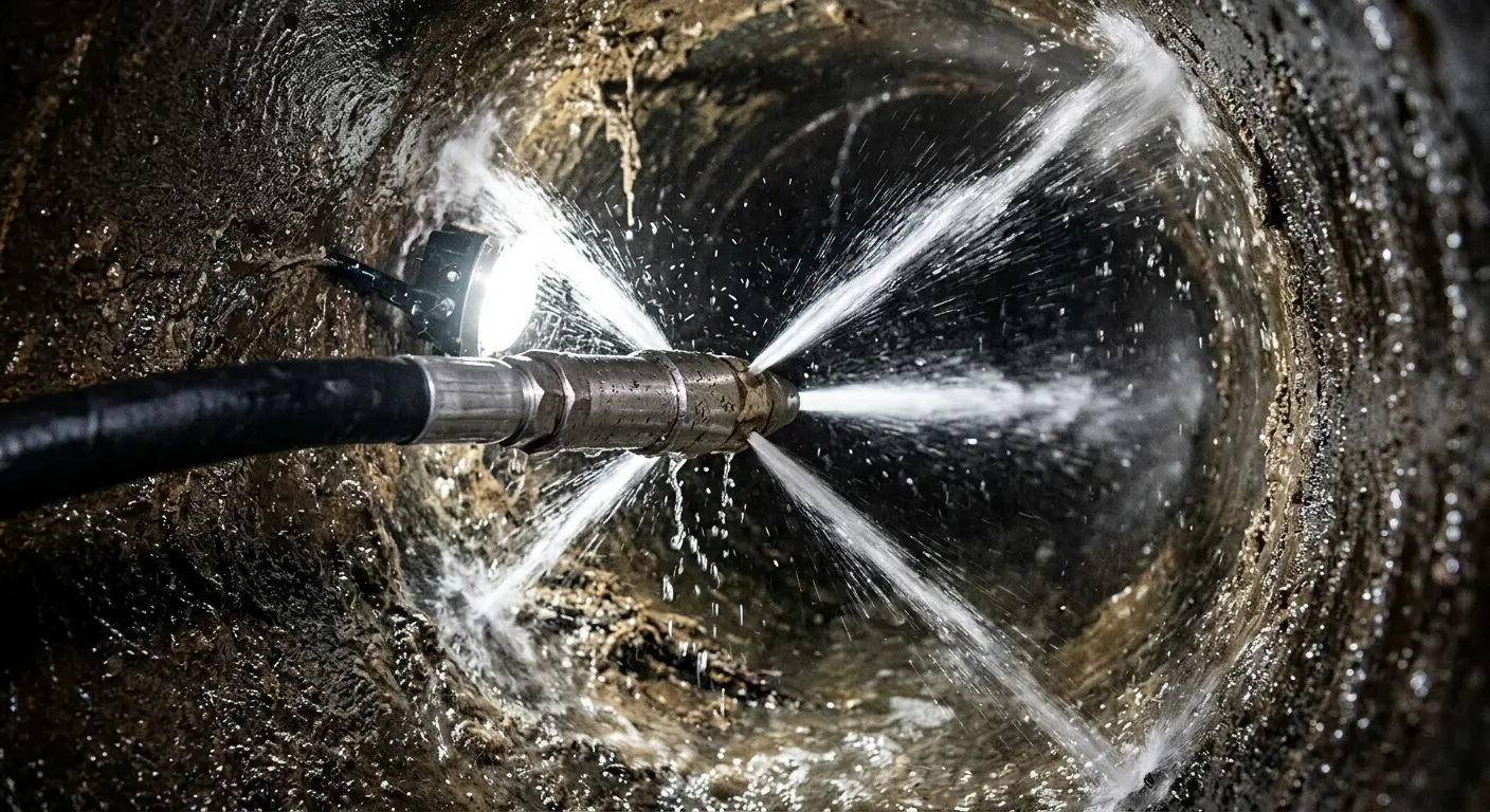 High-pressure hydro jetting nozzle cleaning sewer pipe for Sewer Cleanout in Decatur